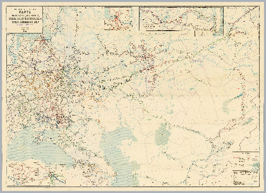 Схематическая карта путей сообщения СССР %Railway, water and motor ways of the USSR
Схематическая карта железнодорожных, водных и автомобильных путей сообщения СССР. По данным на 1 января 1934 года. НКПС. Транскартография. Масштаб 1:2,250,000. 133 х 184 см. 1934г. 
Ключевые слова: Европейская Россия