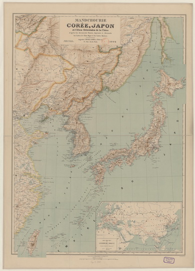 Маньчжурия, Корея, Япония и восток Китая  1:3.5M% Mandchourie, Coree, Japon et Cotes de la Chine
Маньчжурия, Корея, Япония и восточное побережье Китая. Французская карта, составленная по русским, японским и немецким документам. Масштаб 1:3,500,000 - 35 км в 1 см. Париж, 1904г.  Mandchourie, Coree, Japon et Cotes Orientales de la Chine.
Ключевые слова: русско-японская война
