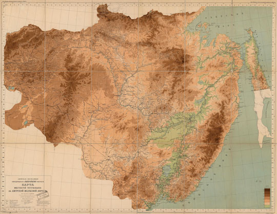 Карта Приамурья  1:1.7M% Map of Amur region
Командированная по Высочайшему повелению карта местностей тяготеющих к Амурской железной дороге. Масштаб 1:1,680,000. Составил Горн. Инженер Э.Э. Анерт. 103х70 см. Картографическое заведение А. Ильина в С. Петербурге.
Ключевые слова: Хабаровск,издательство Ильина,Дальний Восток,Владивосток,Благовещенск,Сахалин