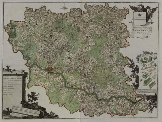 План Калужского уезда 1:84K%Map of the Kaluga district
Генеральный план Калужского уезда. На врезке - описание смежных уездов. Масштаб - в английском дюйме 2 версты. Из книги: Атлас Калужского Наместничества, состоящего из двенадцати городов и уездов. Атлас был составлен во времена правления великой государыни императрицы Екатерины Алексеевны в 1782 году, и издан в Санкт-Петербурге. Атлас содержит 41 карту.
Ключевые слова: Калуга,атласы