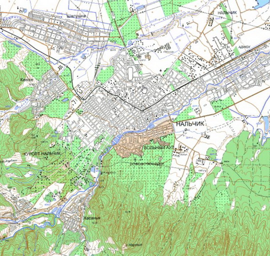 Нальчик и окрестности %Nalchik and vicinity
Нальчик и окрестности. Карта Госгеоцентра. Масштаб 1:25,000
Ключевые слова: Нальчик,карты ГГЦ