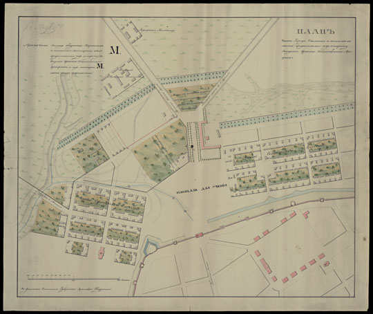 План части Смоленска  1:8K% Map of part of Smolensk
План части города Смоленска с показанием места, предполагаемого под постройку заведения Приказа общественного призрения : с примечанием: площадь, обведеная кармином и описанная литерами A, B, C, D, предполагается под постройку заведения Приказа общественного призрения, а под литерою М место, прежде предполагаемое. Масштаб: в одном английском дюйме 100 саженей. — Смоленская губерния. План части Смоленска с показанием места, предполагаемого под постройку заведения Приказа общественного призрения [Дело] : 1834 г. - 1834. - 2 листа. - (Фонд Техническо-строительного комитета МВД. Опись № 168. Смоленская губ.). РГИА. Ф. 1293. Оп. 168. Д. 10. Источник: ПБ - 93469.
Ключевые слова: Смоленск
