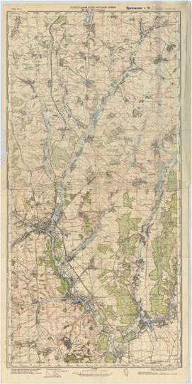 Карта окрестностей Белгорода 1:100K %Map of Belgorod vicinity
Карта окрестностей Белгорода. Сборная карта, составленная из листов М-37-038  Гостищево и M-37-050  Белгород карт Генерального штаба Красной Армии, 1940-1941 годы. РСФСР, Курская область. Масштаб 1:100,000. Географическая координатная сетка.
Ключевые слова: Белгород,карты РККА