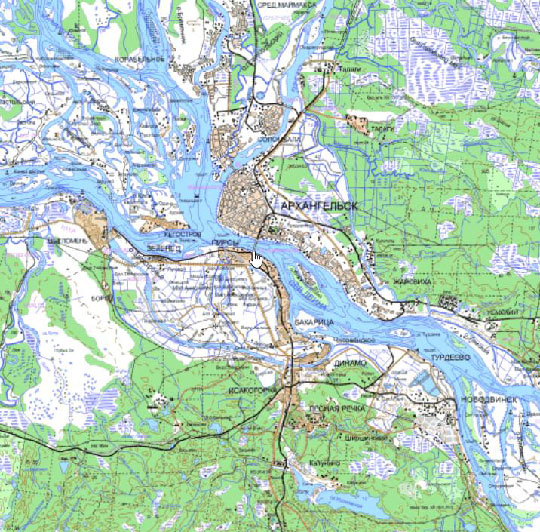 Архангельск и окрестности %Archangelsk and vicinity
Архангельск и окрестности. Карта Госгеоцентра. Масштаб 1:25,000.
Ключевые слова: Архангельск,карты ГГЦ