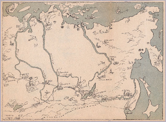 Путешествие в Москву немецкого пионера p.2 %Hubert in Wonderland. Deeds and Days of the German Pioneer p.2
Путешествие в Москву. Карта Азиатской части СССР для детской игры "Губерт в стране чудес. Дела и дни немецкого пионера". Карта прилагалась к советской книге для игры о путешествии в Москву, придуманной немецким пионером Губертом. В приключенческом путешествии пионер знакомится со страной и её достопримечательностями. 30 х 32 см. Журнально-Газетное объединение, 1935. Редактор - Михаил Кольцов
Ключевые слова: Сибирь,Дальний Восток,карты с иллюстрациями,пропаганда