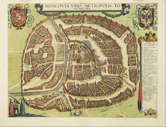 Сигизмундов план v.2%Sigizmundov plan v.2
Moscovia urbs metropolis totius Russiae Albae. Переиздание Сигизмундова плана. Опубликовано в книге J. Janssonius "Theatrum Urbium Celebriorum totius…" о европейских и азиатских городах. 34.5 x 45.5 см. Amsterdam, 1653. План изображает Москву в пределах современного Садового кольца, ориентирован на запад, красочно орнаментирован. В верхних углах листа помещены гербы Сигизмунда III и Москвы, в правом нижнем углу - посвящение Сигизмунду III. По левому полю дано краткое описание Москвы, по правому - указатель зданий. Внизу по центру листа помещена компасная роза.
Ключевые слова: Сигизмундов план