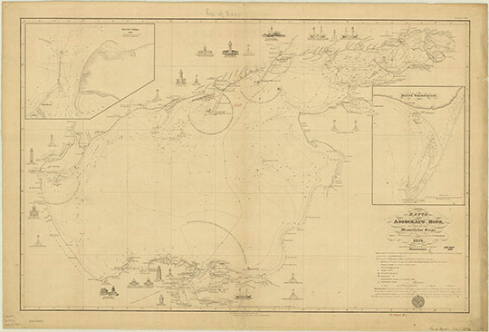 Карта Азовского моря  1:438K% Map of Azov sea
Карта Азовского моря, в древности Меотийское озеро. Описи Капитан-Лейтенанта Е. Манганари. 1833г. Масштаб 1:438480 или 6 ит. миль в дюйме. Гравировано в С. Петербурге 1841 года. Исправлено в 1839 и 1870г. и 72,81,82,83,84,86,89,91.
Ключевые слова: Таганрог,Азовское море,лоцманские карты