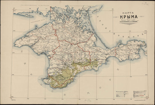 Карта Крыма  1:420K% Map of Crimea
Карта Крыма. Создана в Крымском Статистическом Управлении, 1922 год. Масштаб - 10 верст в 1 дюйме. 
Ключевые слова: Крым