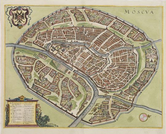 План Мериана v.2%Merian Plan v.2
Moscva  / Грав. M. Merian. - Francf. / М., 1638. - 1 к.: указ. (12 назв.);27.0 x 35.0 см. Гравированный на меди план Москвы в пределах современного Садового кольца работы М. Мериана. Ориентирован на запад - северо-запад. Изображение городских стен, зданий, объектов выполнено с элементами перспективы. В верхнем левом углу карты помещен герб Москвы, в нижнем левом - указатель в картуше, внизу справа компасная роза.
Ключевые слова: план Мериана