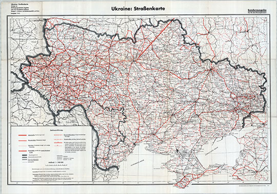 Дорожная карта Украины % Ukraine:Strasenkarte
Дорожная карта Украины. Немецкое издание 1941 года. Масштаб 1:1,500,000. Ukraine:Strasenkarte IV.41.
Ключевые слова: Украина,немецкие карты