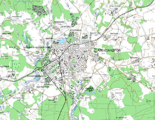 Александров  и окрестности %Aleksandrov and vicinity
Александров и окрестности. Карта Госгеоцентра. Масштаб 1:25,000
Ключевые слова: Александров,карты ГГЦ