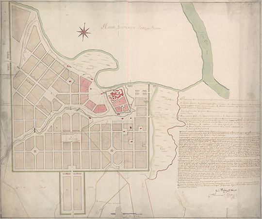 План Губернского Города Рязани  1:8K% Plan of Ryzan
План Губернского Города Рязани. Около 1780 года. Масштаб 100 саженей в дюйме.
Ключевые слова: Рязань