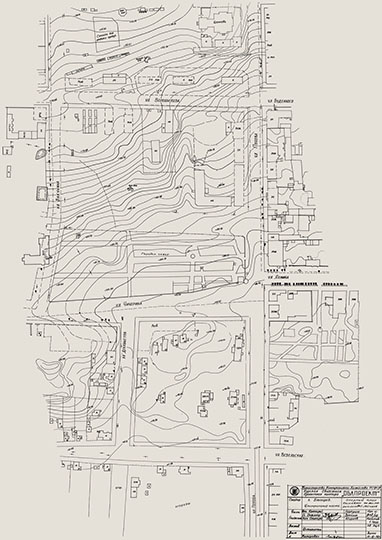 План центральной части Белгорода  1:1K% Central part of Belgorod
г. Белгород. Центральная часть. Опорный план. Масштаб 1:1000.  Составлен по материалам 1947-1951г. Министерство Коммунального Хозяйства РСФСР. Курская Областная Проектная контора.
Ключевые слова: Белгород