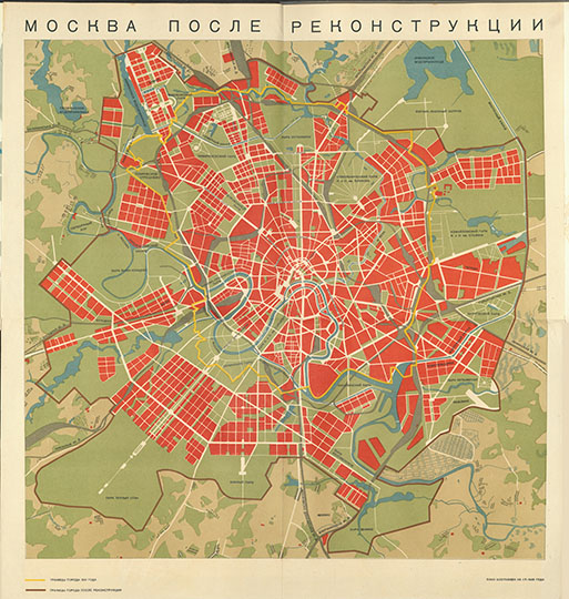 Москва после реконструкции %Moscow after reconstruction
Москва после реконструкции. План составлен на 1 июля 1935 года. 57 х 57 см. Из кн.: Социалистическое строительство Союза Советских Социалистических Республик. Москва, 1936.
