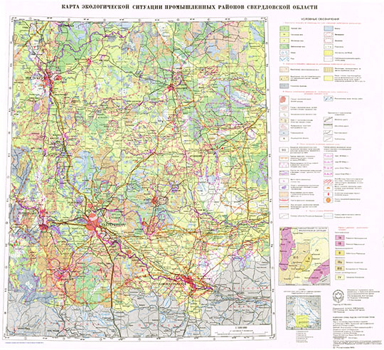 Экология Свердловской области 1:500К % Ecology of Sverdlovsk oblast
Карта экологической ситуации промышленных районов Свердловской области. Масштаб 1:500,000. Федеральная служба геодезии и картографии России. Москва, 1993.
Ключевые слова: Екатеринбург