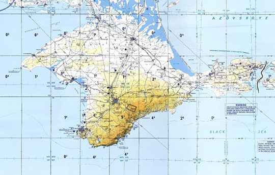 Американская полетная карта Крыма 1:500К %US Tactical Pilot Chart - Crimea
Американская полетная карта Крыма. Масштаб 1:500,000. Основная часть карты составлена в 1966 году, издана с исправлениями в 1998 году. US Tactical Pilot Chart. TPC series.
Ключевые слова: Крым,серия TPC,американские карты