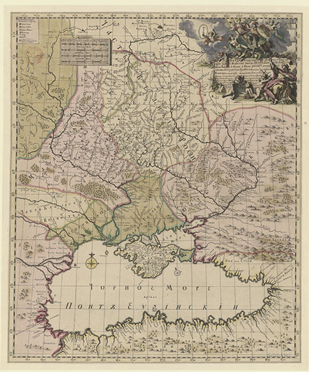 Великая, Малая и Белая Россия % Great, Small and White Russia 
Победившему Царю Государю Великому Князю Петру Алексеевичу Великая, Малая и Белая Россия. !720-е годы.  57 x 48 cm
Ключевые слова: Крым,Чёрное море,Украина,Белоруссия