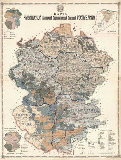 Чувашская АССР  1:168K% Chuvashskaya ASSR
Карта Чувашской Автономной Социалистической Советской Республики. Составлена в 1926 году. Масштаб - 4 версты в дюйме. Издание Административной Комиссии при Президиуме ЦИК Ч.А.С.С.Р. На врезке - план города Чебоксары.Казань, Лито-типография Пролетарское Слово.
Ключевые слова: Чебоксары