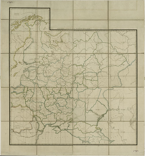 Столистовая карта Российской империи  1:840K% Detailed map of the Russian Empire
Подробная карта Российской империи и близлежащих заграничных владений, подготовленная Собственным Его Императорского Величества Депо карт. Масштаб - 20 вёрст в 1 дюйме. Карта составлялась в 1801-1804 годах. Различные издания содержали от 109 до 114 листов размером 22 x 21 см. В обиходе эта карта нередко называется Столистовой картой Российской империи. На сайте представлен вариант карты, изданный в 1816 году. 
Ключевые слова: Европейская Россия,Российская Империя,столистовая карта