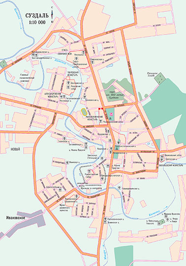 План города Суздаля  1:10K% Plan of Suzdal
План города Суздаля. Масштаб 1:10,000.
Ключевые слова: Суздаль