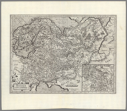 Карта России в Атласе Меркатора %Russia cum confinijs
Россия как страна. Карта России в Атласе Меркатора издания 1607 года. 35 х 47 см. Масштаб - около 1:8,000,000. Герард Меркатор. Russia cum confinijs. Per Gerardum Mercatorem Cum Privilegio. Gerardi Mercatoris / Atlas / Sive / Cosmographicae / Meditationes /De/ Fabrica Mundi Et/ Fabricati Figura. lam tandem ad finem perductus, quamplurimis aeneis tabulis Hispaniae, Africae, Asiae et Americae auctus ac illustratus a Iudoco Hondio. Quibus etiam additae (praeter Mercatoris) dilucidae et accurata omnium tabularum descriptiones novae, studio et opera Pet. Montani. Editio Secunda quaedam
Ключевые слова: Россия,атласы,Московия