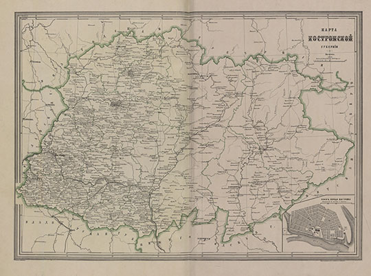 Костромская губерния в Атласе Ильина  1:840K% Kostromskaya Gubernia by Ilyin
Карта Костромской губернии. Масштаб 1:840,000. На врезке - план г. Костромы. В кн.:  Подробный атлас Российской империи с планами главных городов. Издание картографического заведения А. Ильина. СПб, 1871, 6 с., 70 л. карт.
Ключевые слова: Кострома,атласы,издательство Ильина,атлас 1871