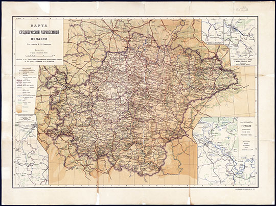 Карта Среднерусской черноземной области 1:1.7М % Map of Middle Russia
Карта Среднерусской черноземной области. Масштаб 40 верст в дюйме. / сост. В.П. Семенов. - Санкт-Петербург, 1902.  Прил. к соч. "Россия: Полное географическое описание нашего Отечества" т. II под ред. В.П. Семенова
Доп. карты:
1. Окрестности г. Орла и Верховья р. Оки. 1:420 000;
2. Верховья рр. Дона и Шата. 1:420 000;
3. Окрестности г. Тулы и верхнее течение р. Упы. 1:420 000;
4. Окрестности г. Рязани и ближайшая к ней часть течения р. Оки. 1:420 000
KGR Ко 15/II-32;
Ключевые слова: Орёл,Европейская Россия,Тула,Рязань,Харьков