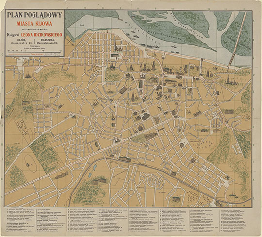 Схематичный план города Киева %Plan poglądowy miasta Kijowa
Схематичный план города Киева. Киев, Варшава, 1910-е годы. Plan poglądowy miasta Kijowa. Kijów ; Warszawa : wydany staraniem Księgarni Leona Idzikowskiego.
Ключевые слова: Киев,карты с иллюстрациями
