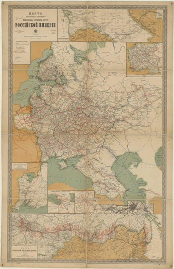 Карта путей сообщения России  1:4.2M % Road map of the Russian Empire
Карта пароходных сообщений железных и почтовых дорог Российской Империи. Масштаб 1:4,200,000. 77 x 63 см в сложенном в 4 раза виде. Издание Картографического заведения А. Ильина. Ежегодное издание. С. Петербург, 1897 г., сентябрь.
Ключевые слова: Европейская Россия,Россия,издательство Ильина,Российская империя