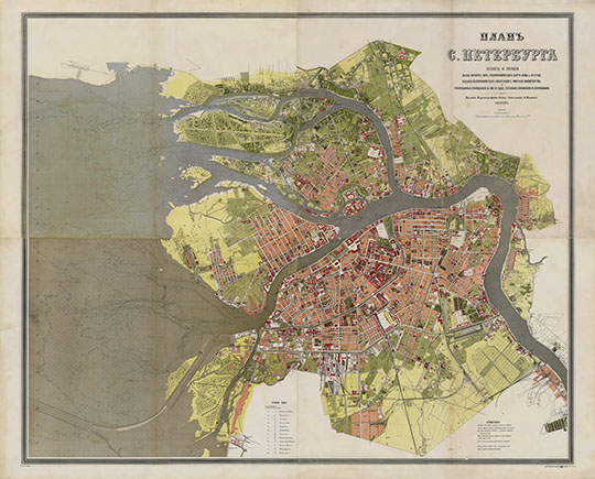 План Санкт-Петербурга полковника Воротникова  1:12K% Plan of S/ Petersburg by Vorotnikov
План Санкт-Петербурга. Составлен на основании Плана Шуберта 1828 года, гидрографических карт Невы и её устья издания Гидрографического Департамента Морского Министерства и рекогносцировки, произведенной в 1882-1883 годах отставным полковником М.С.Воротниковым. Издание Картографического Заведения А.Ильина. С. Петербург. Масштаб 150 саженей на английский дюйм.
Ключевые слова: Санкт-Петербург,издательство Ильина