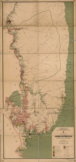Карта заселения Уссурийского Края  1:630K% Map of Far East settlements
Карта заселения Уссурийского Края на основании данных по 1 января 1899 года. Справочное издание Переселенческого Управления Министерства Внутренних Дел. Составили И.В. Данильченко и А.А. Риттих. Масштаб 15 верст в англ. дюйме. Картографическое заведение А. Ильина в С. Петербурге.
Ключевые слова: Владивосток,Азиатская Россия,Дальний Восток,издательство Ильина