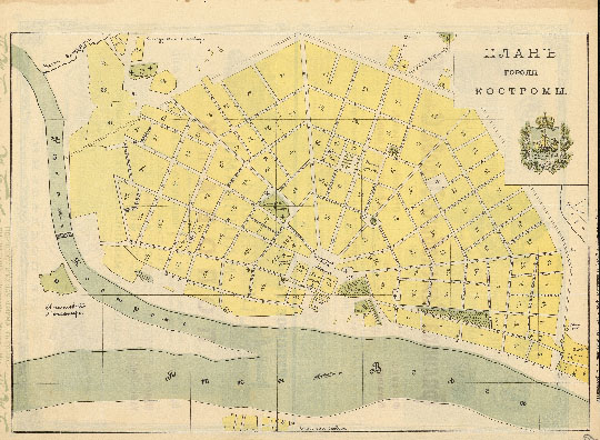 План города Костромы 1:8K% Plan of Kostroma
План города Костромы. Масштаб 100 саженей в дюйме. Из кн.: "Спутник по реке Волге и её притокам Каме и Оке. С картами Волги, Камы и Оки, видами и Планами волжских, камских и окских городов." Год издания VIII. Типо-Литография П. С. Феокритова, Саратов, 1908г.
Ключевые слова: Кострома,путеводители по Волге