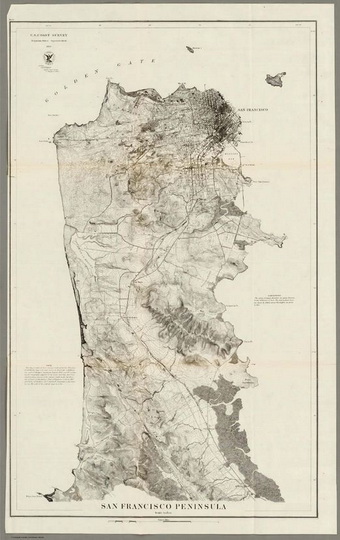 Карта окрестностей Сан-Франциско % San Francisco Peninsula
San Francisco Peninsula. Масштаб 1:40,000. 71 х 44 см. U.S. Coast Survey. Benjamin Peirce, Superintendent. 1869. Price $1.50. Verified J.E. Hilgard. Assist Coast Survey. In Charge of Office.
Ключевые слова: США,Сан-Франциско