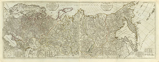 Карта Российской империи 1:8M%Map of Russian Empire
Российская империя. Сборная карта, составленная из двух листов. Лист 1 - The European part of the Russian Empire. Лист 2 - The Asiatic part of the Russian Empire. From the maps published by the Imperial Academy at St. Petersburg with the new provonces on the Black Sea. London, Print for Robert Sayer, Fleet Street, as the Act Direct 1st May 1790 (Азиатский лист - 1788). Масштаб 1:8,000,000. Общий размер - 48 х 127 см. 
Ключевые слова: Россия,Российская империя,английские карты