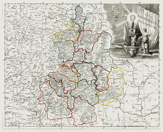 Атлас России - Воронежское наместничество % Atlas of Russia - Voronezh region
Карта Воронежского наместничества. Российской атлас из сорока четырех карт состоящий и на сорок два наместничества Империю разделяющий Соч. А. Вильбрехт; грав. Алексей Савинков, И. Леонов; вырез. Т. Михайлов Санкт-Петербург: Географический департамент Кабинета Е.И.В., 1792 г.
Ключевые слова: Воронеж,атлас 1792,атласы