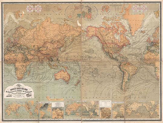 Карта мира % World map
Карта мира. Neueste Karte Der Erde Mit Rücksicht auf das Bedürfniss des Handelstandes sowie fur den Unterricht an Lehr-Anstalten. 914 х 1245 мм
Ключевые слова: немецкие карты