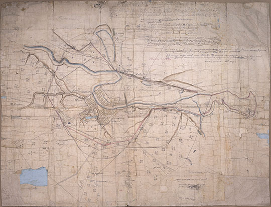 План Тюмени и прилегающих к нему земель 1:17К %Plan of Tyumen and closeby lands
План города Тюмени и прилегающих к нему земель. Масштаб - 200 саженей в дюйме [1788]. Бумага, рукопись тушью, акварель. 85,2 х 109 см. ГАУК ТО Тюменское музейно-просветительское объединение. 

Ключевые слова: Тюмень