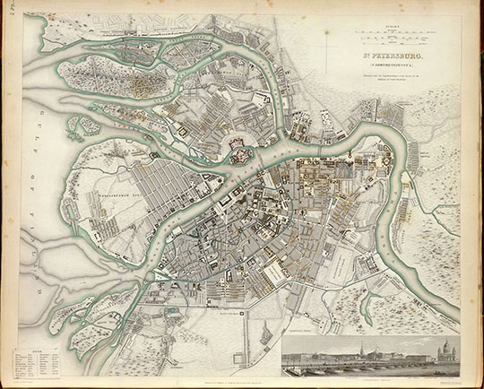 Английский план Санкт-Петербурга  1:30K% St. Petersburg by Society for the Diffusion of Useful Knowledge
Английский план Санкт-Петербурга, изданный Обществом Распространений Полезных Знаний. Масштаб 1:30,000. 33 х 39 см. St. Petersburg. (Санктпетербурга) Published under the superintendence of the Society for the Diffusion of Useful Knowledge. Drawn by W.B. Clarke. Engraved by B.R. Davies, 16 George Street, London University. Published by Baldwin & Cradock, Paternoster Row, March 1834. (London: Chapman & Hall, 1844) 
Ключевые слова: Санкт-Петербург,атласы,английские карты