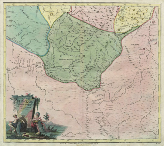 Лист 13 Атласа Российского % Page 13 of Russia Atlas
Уфимская провинция с близлежащими местами. Атлас Российской, состоящей из девятнадцати специальных карт представляющих Всероссийскую империю с пограничными землями, сочиненной по правилам географическим и новейшим обсервациям с приложенною при том Генеральною картою Великия сея Империи, стараниями и трудами Императорской академии наук в Санкт-Петербурге от 1745 года. 
Ключевые слова: Уфа,Урал,атласы,атлас 1745