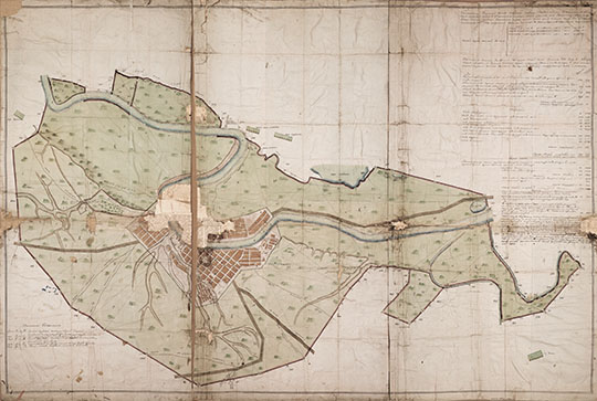 Геометрический план города Тюмени %Geometric plan of Tyumen
Геометрический специальный план Тобольской губернии города Тюмени с назначенной к нему двух верстным выгоном земли. 1809 г. Бумага, акварель, рукопись тушью. 104 х 155 см. ГАУК ТО Тюменское музейно-просветительское объединение. 

Ключевые слова: Тюмень