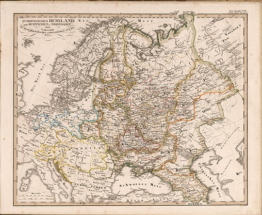 Карта Европейской России из Атласа Штилера % European Russia in Stielers Atlas
Карта Европейской части России из Атласа Штилера 1837 года издания. Europaeisches Russland auch Schweden und Norwegen. Dabei Uebersicht. Des Oesteterreiichischen und Preussischen Staats. 1833. Neue Ausgabe №XL. Stielers Hand-Atlas №37.
Ключевые слова: атласы,атласы Штилера,немецкие карты