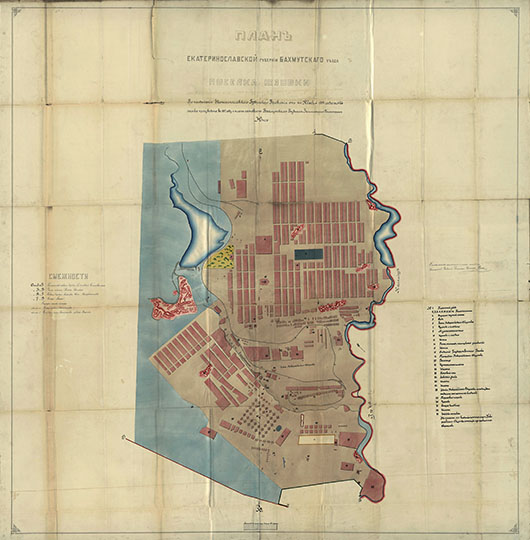 План Юзовки (Донецка) 1:2100 %Plan of Yuzovka (Donetsk)
План Екатеринославской губернии Бахмутского уезда посёлка Юзовки. В настоящее время Донецк. Масштаб в 1 дюйме 25 сажен. 1897 год.
Ключевые слова: Донецк