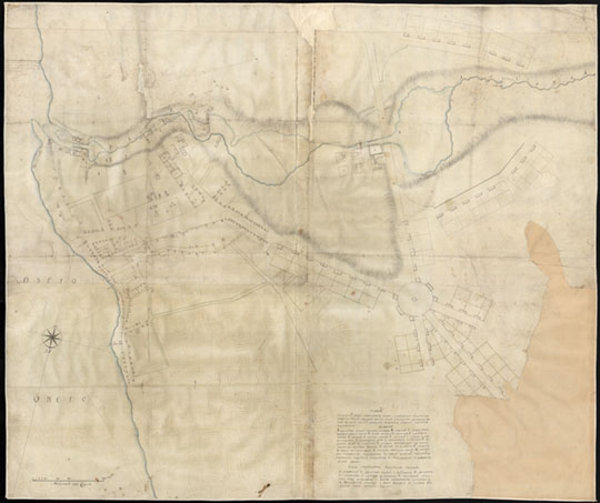 План Петровскому медеплавильному заводу % Plan of Petrozavodsk
План Петровскому медеплавильному вновь строящемуся пушечному заводу около оных имеющему домостроения. Масштаб 120 сажен в дюйме.
Ключевые слова: Петрозаводск