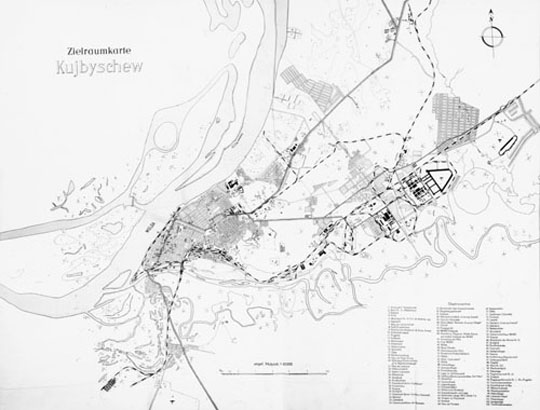 Немецкая карта Куйбышева%German map of Kuibyshev
Zielraumkarte Kujbyschew - Карта Куйбышева. РСХА. Целевая пространственная карта (zielraumkarte) Куйбышева, изготовленная специалистами РСХА (нем. RSHA, сокр. от Reihssicherheitshauptamt — Главное имперское управление безопасности). Масштаб 1:40000. Датируется 1942-1944 годами. Карта привязана и размещена на сайте camapka.ru
Ключевые слова: Самара,Куйбышев,немецкие карты
