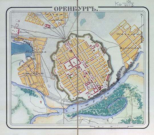 План Оренбурга 1:8K%Map of Orenburg
План города Оренбурга, составленный предположительно после 1840 года. Из сборника "Атлас крепостей Российской империи". Масштаб 100 сажен в англ. дюйме.
Ключевые слова: Оренбург,атласы