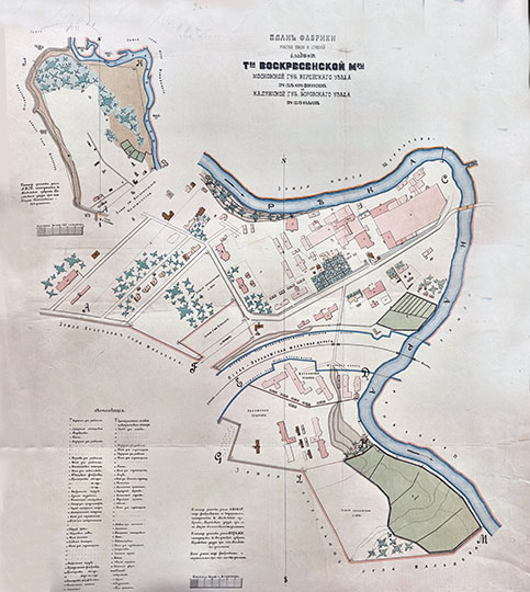 План Воскресенской Мануфактуры 1:840 % Plan of Voskresensk Manufacturing plant
План фабрики участка земли и строений владения Товарищества Воскресенской Мануфактуры Московской губернии Верейского уезда при селе Наро-Фоминском. 1900-е годы. Масштаб - 10 сажен в дюйме
Ключевые слова: Подмосковье,наро-Фоминск