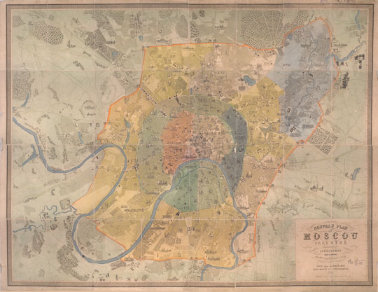 Nouveau Plan de Moscou 1:16K
Nouveau plan de Moscou illustre  / Dresse et dess. par Indeisseff (Индейцев); Grav. par Ch. Claesen. - [1:16800], 200 саж. в дюйме. - Paris; Moscou; St. Peterburg: Daziaro, 1852 (Liege: chez Avanzo). - 1 к.: раскраш. Формат 750x960. На плане размещено много иллюстраций с видами объектов Москвы
