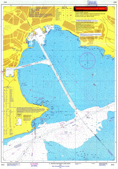 План Керченского порта  1:10K% Plan of port Kerch
План Керченского порта. Морская карта. Азовское море. Керченский пролив. Порт Керчь. Издание 1999 года. Масштаб 1:10000. Обозначения на украинском и английском языках.
Ключевые слова: Керчь,лоцманские карты