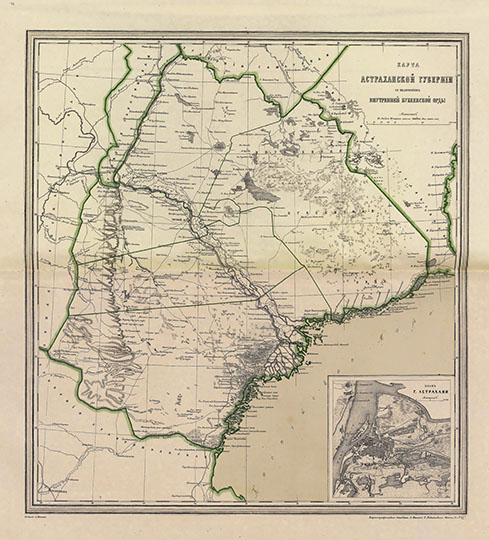 Астраханская губерния в Атласе Ильина  1:1.7M% Astrakhan Gubernia by Ilyin
Карта Астраханской губернии с включением внутренней Букеевской Ордыю. Масштаб 1:1,680,000. На врезке - план г. Астрахани. В кн.:  Подробный атлас Российской империи с планами главных городов. Издание картографического заведения А. Ильина. СПб, 1871, 6 с., 70 л. карт.
Ключевые слова: Астрахань,Царицын,атласы,издательство Ильина,атлас 1871