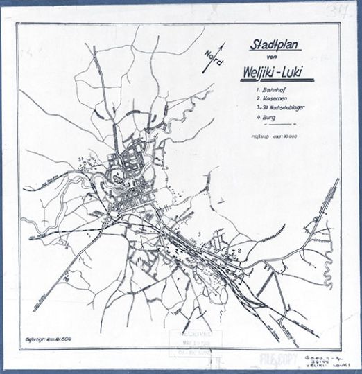 Немецкий план города Великие Луки 1:30К %Statdplan von Welijiki-Luki
Немецкий план города Великие Луки. Масштаб 1:30,000. 1940-е годы. Statdplan von Welijiki-Luki
Ключевые слова: Великие Луки,немецкие карты